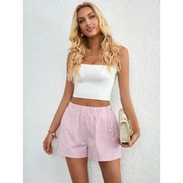 Floerns Women's Striped Print Elastic High Waist Wide Leg Casual Shorts Red and White M