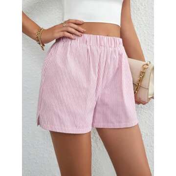 Floerns Women's Striped Print Elastic High Waist Wide Leg Casual Shorts Red and White M