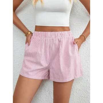 Floerns Women's Striped Print Elastic High Waist Wide Leg Casual Shorts Red and White M