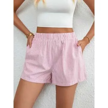 Floerns Women's Striped Print Elastic High Waist Wide Leg Casual Shorts Red and White M