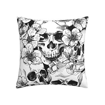 VARUN Throw Pillow Covers Black and White Skull Flowers Gothic Design Square Pillowcase for Home Dec...