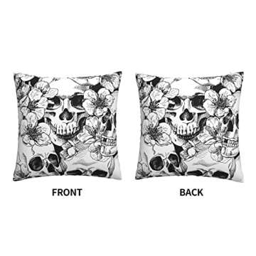VARUN Throw Pillow Covers Black and White Skull Flowers Gothic Design Square Pillowcase for Home Decor Sofa Car Bedroom Pillow case 18x18inch