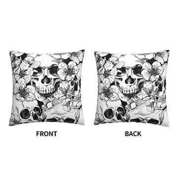 VARUN Throw Pillow Covers Black and White Skull Flowers Gothic Design Square Pillowcase for Home Decor Sofa Car Bedroom Pillow case 18x18inch