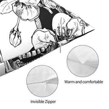 VARUN Throw Pillow Covers Black and White Skull Flowers Gothic Design Square Pillowcase for Home Decor Sofa Car Bedroom Pillow case 18x18inch