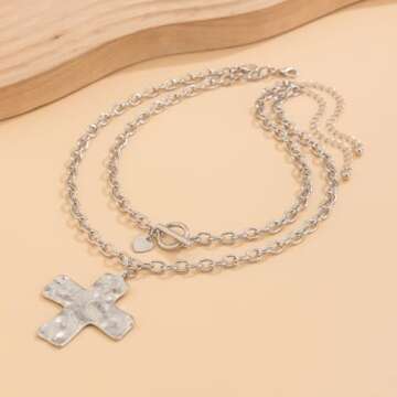 Chunky Cross Necklace: Bold Hammered Pearl Jewelry