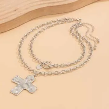 Chunky Cross Necklace: Bold Hammered Pearl Jewelry