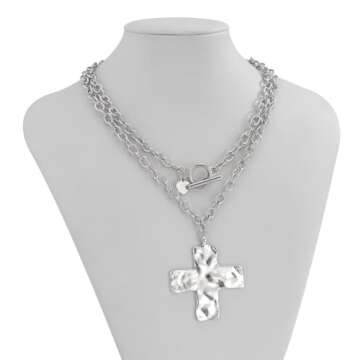 Chunky Cross Necklace: Bold Hammered Pearl Jewelry