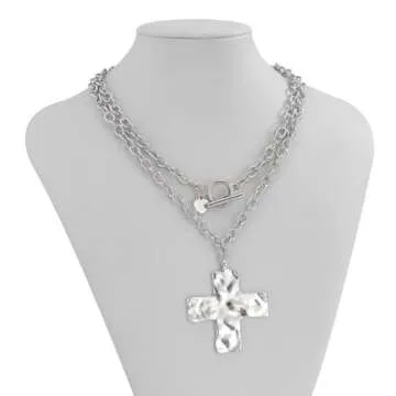 Chunky Cross Necklace: Bold Hammered Pearl Jewelry