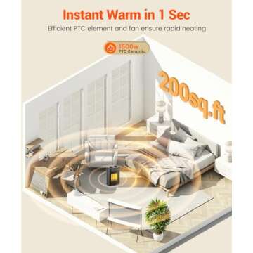 Instern 1500W Portable Space Heater, PTC Ceramic Indoor Heater with Thermostat, Fast Heating, 3 Heat Settings, Black