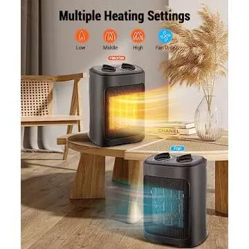 Instern 1500W Portable Space Heater, PTC Ceramic Indoor Heater with Thermostat, Fast Heating, 3 Heat Settings, Black