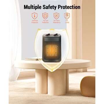 Instern 1500W Portable Space Heater, PTC Ceramic Indoor Heater with Thermostat, Fast Heating, 3 Heat Settings, Black