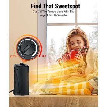 Instern 1500W Portable Space Heater, PTC Ceramic Indoor Heater with Thermostat, Fast Heating, 3 Heat Settings, Black