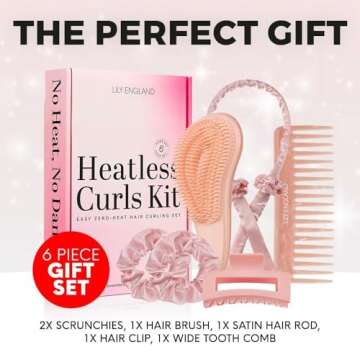 Lily England Heatless Hair Curlers to Sleep In - No Heat Curling Gift Set Includes Satin Headband, Hair Clip, Comb & 2 Scrunchies - Sleek & Smooth Overnight Curls (Peach, 6 Pack)