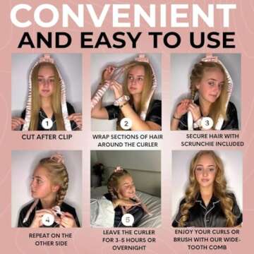 Lily England Heatless Hair Curlers to Sleep In - No Heat Curling Gift Set Includes Satin Headband, Hair Clip, Comb & 2 Scrunchies - Sleek & Smooth Overnight Curls (Peach, 6 Pack)