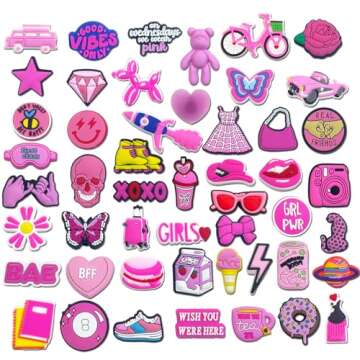 Cutest-LittleBell 35,50 PCS Pink Shoe Charms for Girls Women,Fashion Shoe Charms Decoration for Teen...