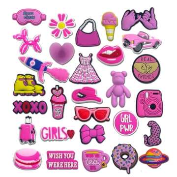 Cutest-LittleBell 35,50 PCS Pink Shoe Charms for Girls Women,Fashion Shoe Charms Decoration for Teens Kids Adults,Cute Kawaii Pink Charms Shoe Accessories Bracelet Wristband Party Favors (35)