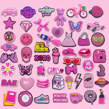 Cutest-LittleBell 35,50 PCS Pink Shoe Charms for Girls Women,Fashion Shoe Charms Decoration for Teens Kids Adults,Cute Kawaii Pink Charms Shoe Accessories Bracelet Wristband Party Favors (35)