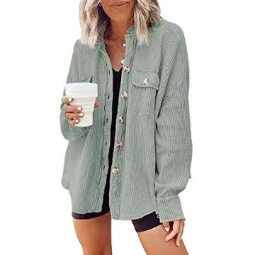 Nirovien Waffle Knit Tops for Women Oversized Waffle Shacket Fall Outfits Spring Clothes Shacket(Dus...