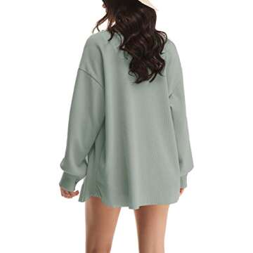 Nirovien Waffle Knit Tops for Women Oversized Waffle Shacket Fall Outfits Spring Clothes Shacket(Dusty Green,L)