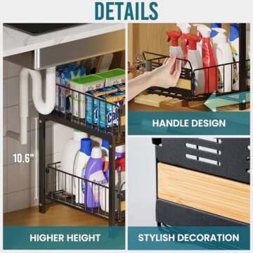 TAILI Under Sink Organizer - Durable 2 Tier Pull Out Storage
