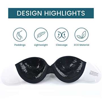 JOATEAY Women's Strapless Self Adhesive Bra Reusable Backless Sticky Push Up Bra Invisible (Black, C...