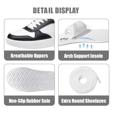 Vepose Women's 8001 Fashion Sneakers, Arch Support Lace-up Casual Sneaker, White Black, Size 7.5 US-Tennis Walking Dress Shoes for Lady(CJY8001 whiteblack 07.5)