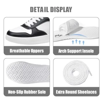 Vepose Women's 8001 Fashion Sneakers, Arch Support Lace-up Casual Sneaker, White Black, Size 7.5 US-Tennis Walking Dress Shoes for Lady(CJY8001 whiteblack 07.5)