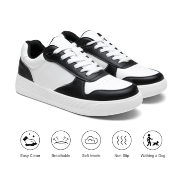 Vepose Women's 8001 Fashion Sneakers, Arch Support Lace-up Casual Sneaker, White Black, Size 7.5 US-Tennis Walking Dress Shoes for Lady(CJY8001 whiteblack 07.5)