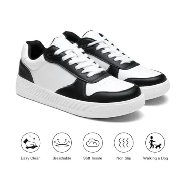 Vepose Women's 8001 Fashion Sneakers, Arch Support Lace-up Casual Sneaker, White Black, Size 7.5 US-Tennis Walking Dress Shoes for Lady(CJY8001 whiteblack 07.5)