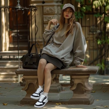 Vepose Women's 8001 Fashion Sneakers, Arch Support Lace-up Casual Sneaker, White Black, Size 7.5 US-Tennis Walking Dress Shoes for Lady(CJY8001 whiteblack 07.5)