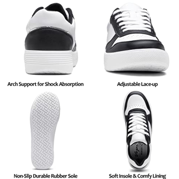 Vepose Women's 8001 Fashion Sneakers, Arch Support Lace-up Casual Sneaker, White Black, Size 7.5 US-Tennis Walking Dress Shoes for Lady(CJY8001 whiteblack 07.5)