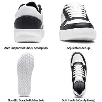 Vepose Women's 8001 Fashion Sneakers, Arch Support Lace-up Casual Sneaker, White Black, Size 7.5 US-Tennis Walking Dress Shoes for Lady(CJY8001 whiteblack 07.5)