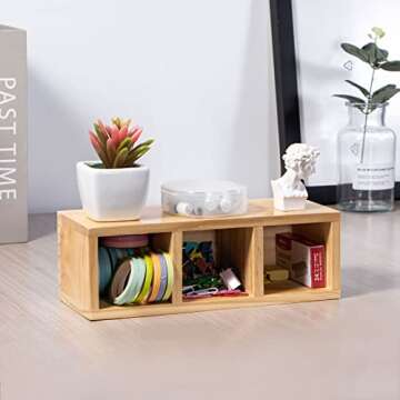 Useekoo Wood Pencil Holder, Wood Desk Organizers and Accessories 3 Compartment, Rustic Remote Control Holder, Wooden Caddy Office Supplies for Home, School and Barbershop - Unfinished