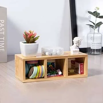 Useekoo Wood Pencil Holder, Wood Desk Organizers and Accessories 3 Compartment, Rustic Remote Control Holder, Wooden Caddy Office Supplies for Home, School and Barbershop - Unfinished