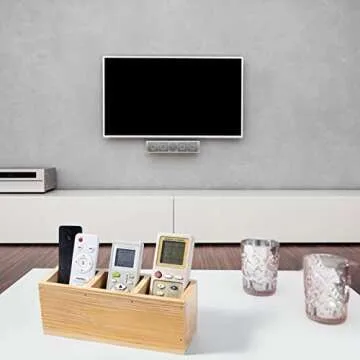 Useekoo Wood Pencil Holder, Wood Desk Organizers and Accessories 3 Compartment, Rustic Remote Control Holder, Wooden Caddy Office Supplies for Home, School and Barbershop - Unfinished