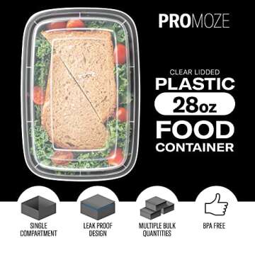 50-Pack Reusable Meal Prep Containers Microwave Safe Food Storage Containers with Lids, 28 oz - 1 Co...