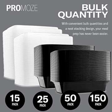 Reusable Meal Prep Containers - 50-Pack Microwave Safe