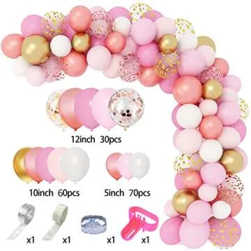 Amandir 164Pcs Rose Gold Pink Balloons Garland Arch Kit Light Pink Gold White Confetti Latex Metalli...