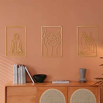DeaTee 3 Packs Gold Wall Decor, 0.12''Thicker Real Metal Minimalist Wall Art, Gold Metal Wall Art Decor, Modern Abstract Female Body Single Line Wall Sculptures, Gold Accent Decor for Bedroom and