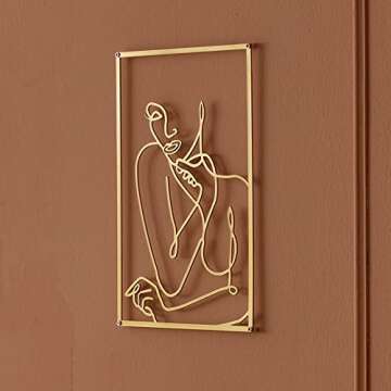 DeaTee 3 Packs Gold Wall Decor, 0.12''Thicker Real Metal Minimalist Wall Art, Gold Metal Wall Art Decor, Modern Abstract Female Body Single Line Wall Sculptures, Gold Accent Decor for Bedroom and