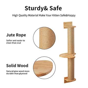 FUKUMARU Cat Activity Tree with Scratching Posts, Wall Mounted Jute Scratcher Pine Hammock