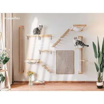 FUKUMARU Cat Activity Tree with Scratching Posts, Wall Mounted Jute Scratcher Pine Hammock