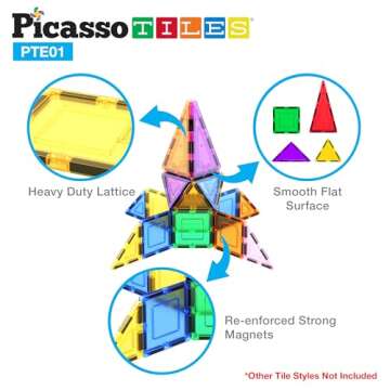 PicassoTiles Magnetic Building Block Set Equilateral Triangle Magnet Tiles Construction Toy STEM Lea...
