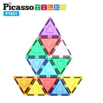 PicassoTiles Magnetic Building Block Set Equilateral Triangle Magnet Tiles Construction Toy STEM Learning Kit Educational Playboards Pretend Play Stacking Blocks Child Brain Development PTE01