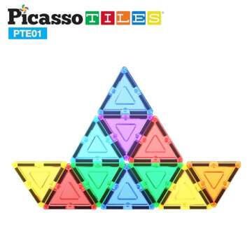 PicassoTiles Magnetic Building Block Set Equilateral Triangle Magnet Tiles Construction Toy STEM Learning Kit Educational Playboards Pretend Play Stacking Blocks Child Brain Development PTE01