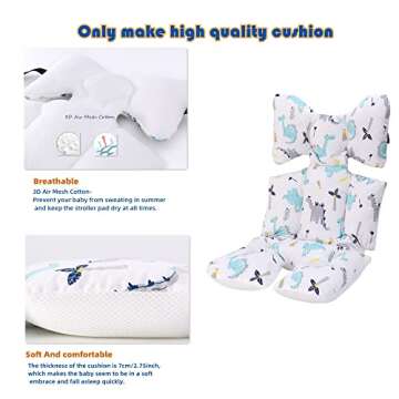 Baby Seat Pad Liner for Stroller–Soft and Breathable，3D Air Mesh Cotton Universal Baby Stroller Cushion (Whale)