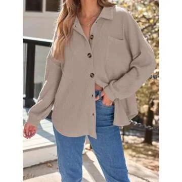 AUTOMET Womens Fall Cothes 2025 Fashion Country Concert Outfits Waffle Knit Shackets Corduroy Jackets Button Down Shirts Tops CoffeeGrey L