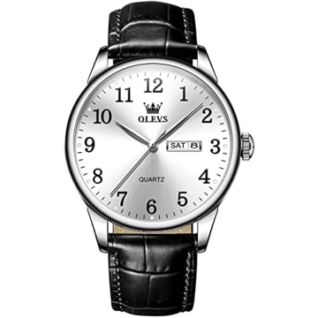 OLEVS Classic Men's Watch, Casual Brown/Black Leather Strap Easy to Read Quartz Watch, with Date Wat...