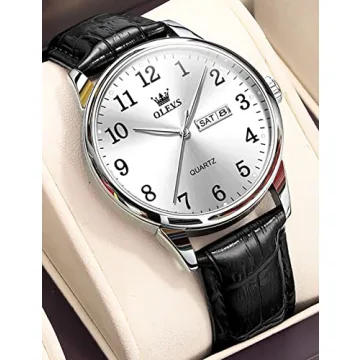 OLEVS Classic Men's Watch, Casual Brown/Black Leather Strap Easy to Read Quartz Watch, with Date Waterproof Blue/Black/Silver Face Watches for Men, 5535-Black-silver face, round, business watch