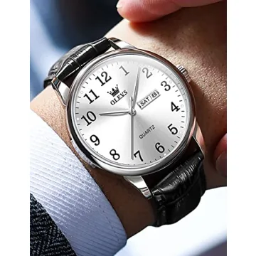 OLEVS Classic Men's Watch, Casual Brown/Black Leather Strap Easy to Read Quartz Watch, with Date Waterproof Blue/Black/Silver Face Watches for Men, 5535-Black-silver face, round, business watch